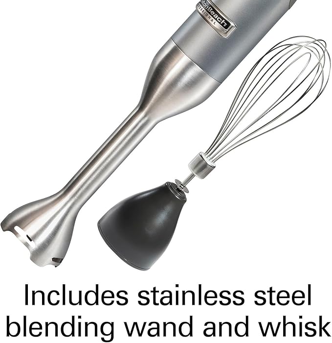 Professional Variable Speed Hand Blender with Ergonomic Soft Grip 225 Watt Motor Extra Long 8-Inch Stainless Steel Blending Shaft Integrated Splash Guard Dishwasher Safe Detachable Parts for Soups