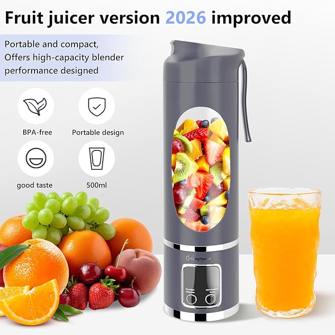 Portable Blender Personal Electric USB 500ML Portable juicer Shakes and Smoothies Blender Small Blenders Mixing Compact Convenient and Versatile Blue