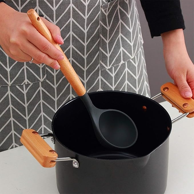 Kn020 11 in 1 Wooden Handle Silicone Non-Stick Spatula Spoon Kitchen Tool + Bucket Set Cookware Set Cookware Picnic Boiler Cookware
