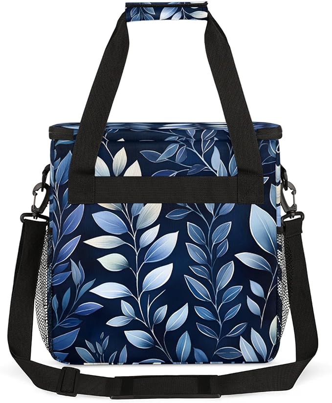Leaves Print Coffee Maker Travel Bag for Keurig K-Mini/K-Mini Plus Insulated Waterproof Tote with Pockets for K-Cup Portable Single-Serve Brewer Case