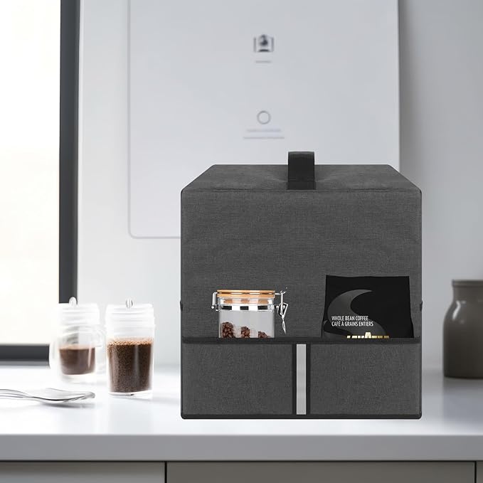 Heavy-Duty Elastic Oxford Dust Cover for Ninja CM300 CM371 CM400 CM401 CM407 Coffee Makers with Pearl Cotton Protective Liner &amp Storage Bag 12.6x9.5x15 Dark Grey