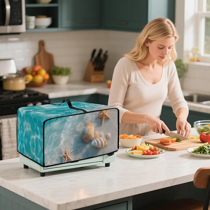 Doojoayie Starfish Toaster Cover 6 Slice Appliance Covers for Kitchen Counter 19.7x16x 10 Universal Fit Dustproof Protector as Kitchen Decoration