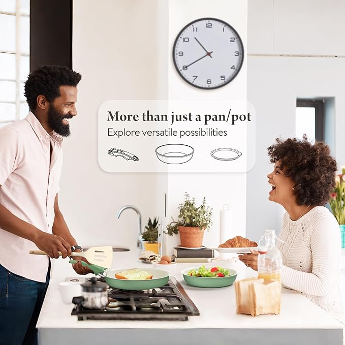 Ceramic Nonstick Cookware Set HealthyNon Toxic17-Pieces Pots and Pans Set Removable HandlesInduction RV Kitchen SetStain &amp Scratch-resistantDishwasher/Oven SafePFAS/PFOA FreeGreen