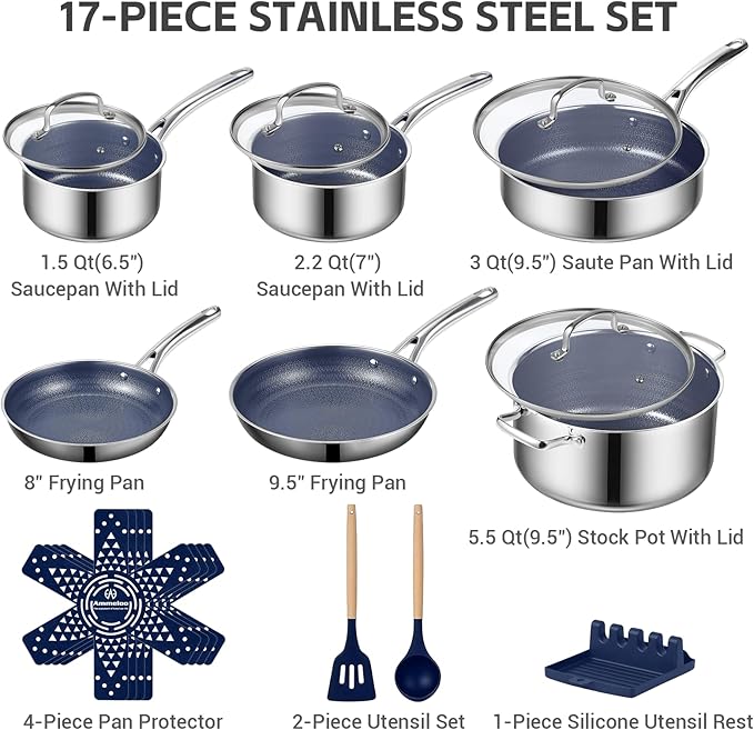 Ammeloo 17-Piece Hybrid Stainless Steel Cookware Set &amp 22-Piece Baking Pans Set