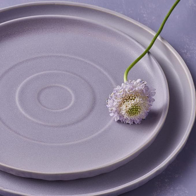 Stone by Mercer Project SHOSAI 32-Piece Stoneware Dinnerware Set Plates and Bowls Set Modern Dishware set fo 8 Lavender