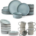 Famiware Dinnerware Set for 4 (12 Piece) and Coffee Mug Set for 6 (12 oz) - Smoky Blue
