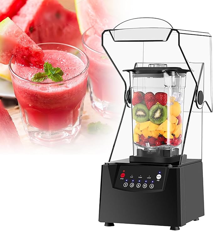 2200W Soundproof Cover Blender Quiet Commercial Blender Fruit Juice Smoothie Maker with Smart Touch Screen High-Speed Blenders for Restaurants Hotels Homes Parties