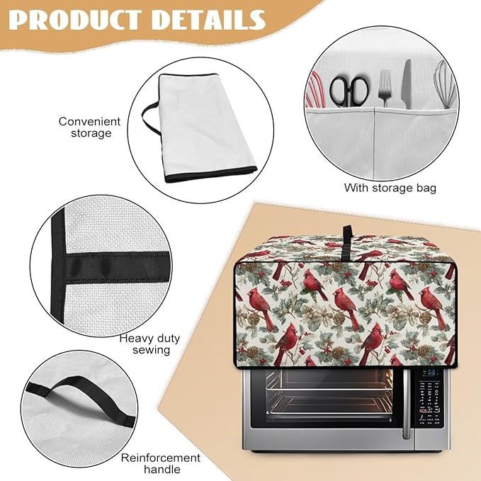 Doojoayie 8 Slice Toaster Cover Cardinal Bird Toaster Oven Cover Stain Resistant Small Appliance Dust Protector Modern Home Decor Gift for Mother Wife Women Cook