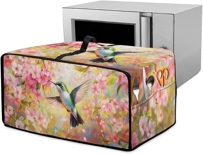 Toaster Oven Cover Heat-Resistant Dust-proof Air Fryer Protective Covers with Organizing Side Pockets to Hold Jam Spreader Knife &amp Toast Machine Tongs Cute Hummingbird