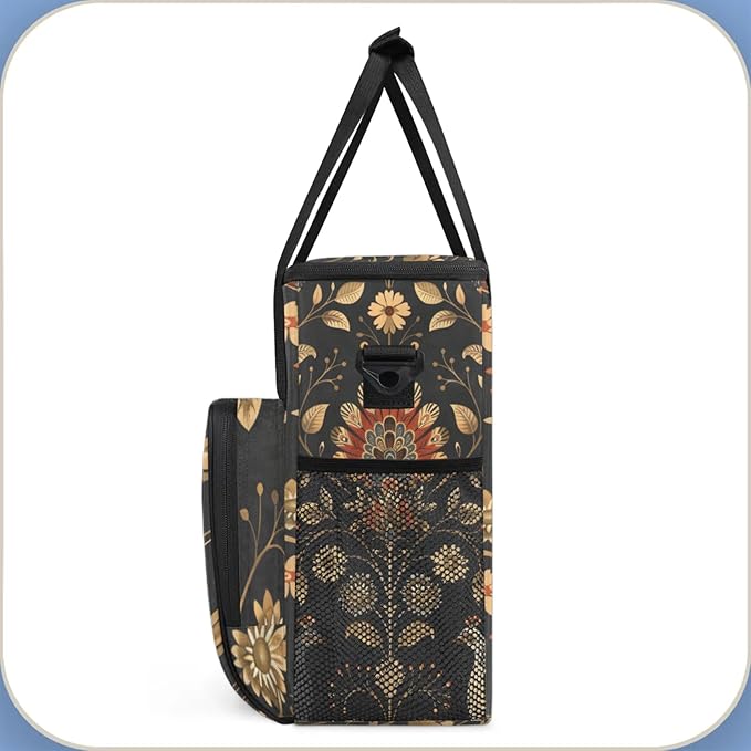Peacock Floral Coffee Maker Travel Bag for Keurig K-Mini/K-Mini Plus Insulated Waterproof Tote with Pockets for K-Cup Portable Single-Serve Brewer Case