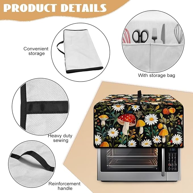 Doojoayie Small Appliance Covers 8 Slice Toaster Cover Universal Fit Kitchen Appliance Dust Protector Compatible with Toaster Oven/Bread Machine/Air Fryer Mushroom Print