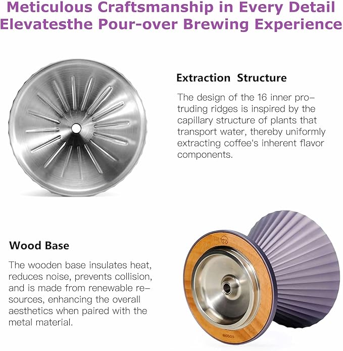 Pour Over Coffee Dripper Drip Coffee Pour Over Maker Resuable Blossom Cone Funnel Stainless Steel Metal Coffee Filter for Travel Camping Office Home Coffee Maker Brew (Dreamlike Lavender)