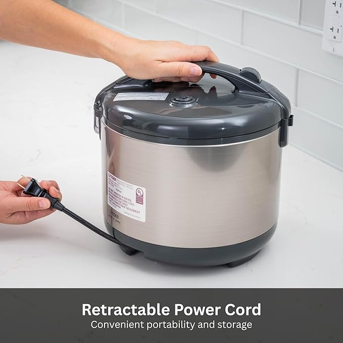 Tiger JNP-S18U-US 10 Cup Capacity White Rice Cooker with Non-Stick Inner Pot Retractable Power Cord and Keep Warm up to 12 hours (Urban Satin)