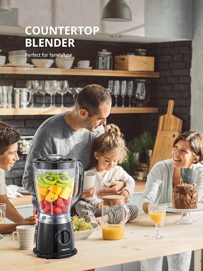 Reemix Blender 50oz Countertop Blender - 2 Adjustable Speeds + Pulse Dual Safety Locks Dishwasher-Safe Pitcher for Smoothies Crushing Ice &amp Family Meals