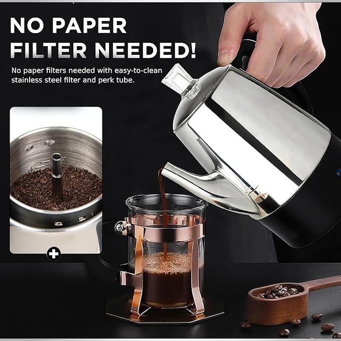 Mixpresso 10 Cup Percolator Coffee Pot Electric Stainless Steel Coffee Percolator Electric With Keep Warm Function Classic Perculator Pot With Removable Basket for Home or Office