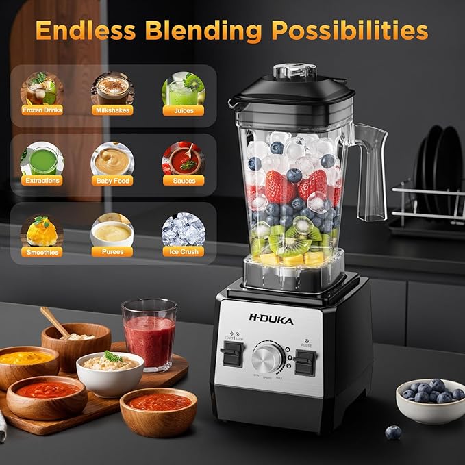 Blender Countertop Blenders for Kitchen with 64oz Pitcher Powerful 25000 PRM Blender for Smoothies Ice Crushing Frozen Fruits Milkshakes Pulse Function Self-Cleaning Dishwasher Safe