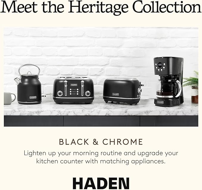 Haden Coffee Machine 12 Cup Programmable Drip Coffee Maker with Auto Shut-Off Function and Reusable Washable Water Filter Black &amp Chrome