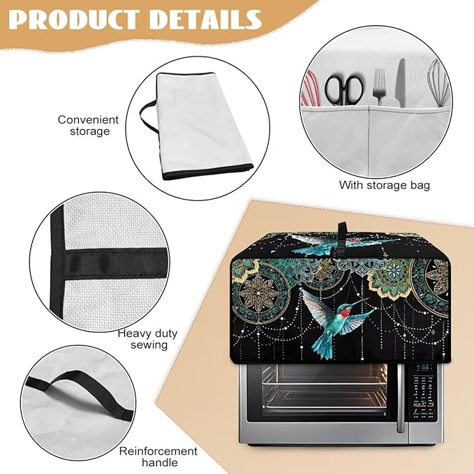Toaster Oven Cover with Side Pockets Fits Most Kitchen Countertop Appliances Dustproof Toaster Oven Covers for Family Kitchen Essential Hummingbird Floral