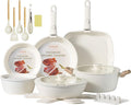 Ceramic Cookware Set Non Stick 23Pcs Pots and Pans Set Non Toxic with Detachable Handle Induction Kitchen Cookware Set Space Saving Oven &amp Dishwasher Safe Cream