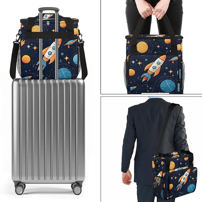 Space Rocket Galaxy Travel Coffee Maker Carrying Bag Large Organizer Storage Tote Bag Insulated Reusable Cooler Grocery Bags
