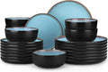 vancasso Plates and Bowls Sets 24 Pieces Stoneware Dinnerware Sets for 8 Kitchen Dish Set Mircowave and Dishwasher Safe Dinner Set Ceramic Dishware Sky Blue Series AMBER