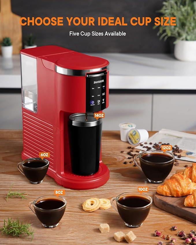 SHARDOR 3 in 1 K Cup Coffee Maker Single Serve Coffee Maker for K Cup Pods &amp Ground Coffee &amp Teas 6 to 14oz Brew Sizes 40oz Detachable Water Reservoir Compact Design Red