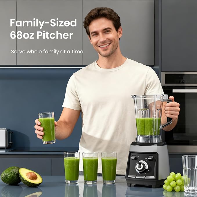 Blenders for kitchen 1800W Smoothie Blender Professional High Speed Countertop Blender with Stainless Steel Blades 68-oz. Pitcher Ice Crushing &amp Frozen Fruit BPA Free Silver