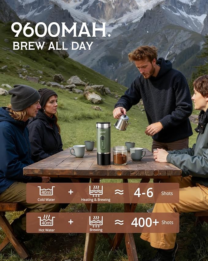 Portable Espresso Machine 9600mAh Travel Electric Coffee Maker with 20 Bar Self-Heating Lightweight Car Coffee Machine with NS Capsules &amp Grounds for RV Hiking Camping Office