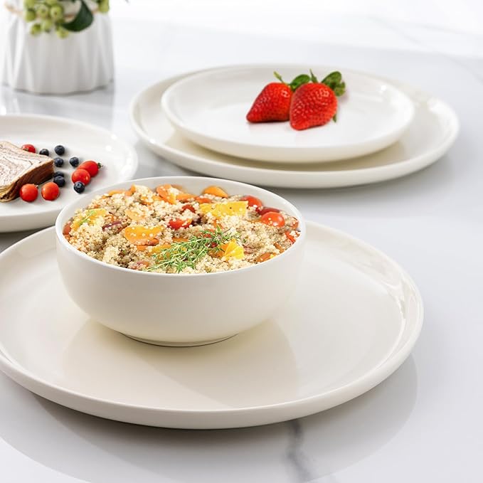 AmorArc Ceramic Dinnerware Sets High Rim Stoneware Plates and Bowls Sets Highly Chip and Crack Resistant | Dishwasher &amp Microwave &amp Oven Safe Dishes set Service for 4 (12pc)