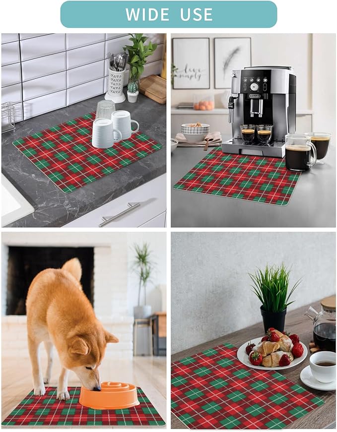 Coffee Mat for Counter Christmas Red Absorbent Hide Stain Coffee Bar Mat Non-slip Coffee Bar Accessories Kitchen Drying Mat Fit Under Coffee Maker Espresso Machine