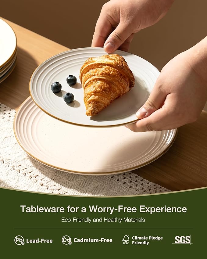 Famiware Jupiter Stoneware Dinnerware Sets for 4 (16-Piece) Handcrafted Dishes with Embossed Swirl &amp Speckles Multi-Color - Includes Chip Resistant Pasta Bowl &amp Dinner Plate for Daily &amp