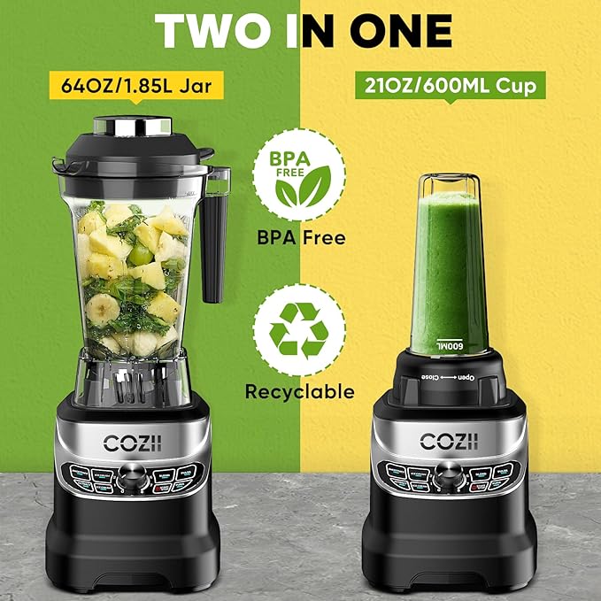Professional Blender 2000W Smoothie Countertop Blenders for Kitchen7 Preset Programs for Ice Crush/Frozen Drinks/Dips/Nut Butter High Speed Dishwasher Safe (Dark)
