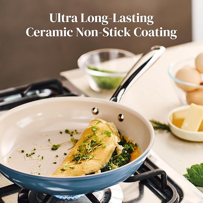Redchef Non Stick Ceramic Frying Pan Set Non Toxic Ceramic Pans for Cooking 8 9.5 11 Skillet Set No PFAS &amp PTFE &amp PFOA with Stainless Steel Handle Dishwasher &amp Oven Safe Max up to 8
