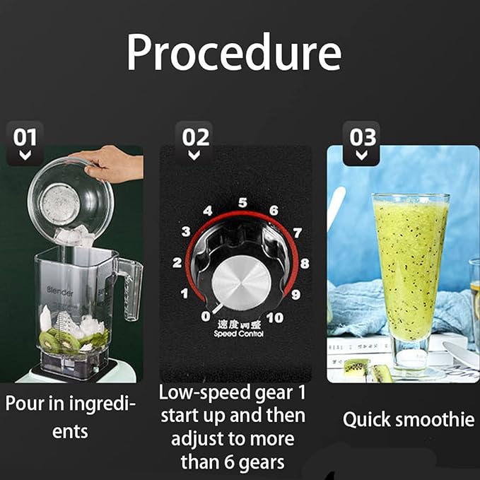 Blender 2L Commercial Smoothie Maker with 10 Speeds and 4 Dimensional Spoiler Function with 8 Stainless Steel Blades 1600W Power Motor Can Make Smoothies or Milkshakes and More