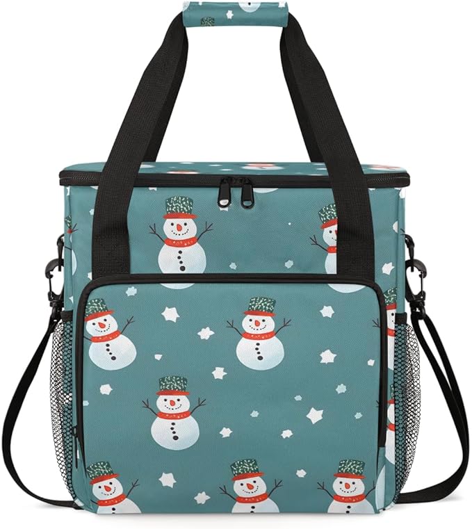 Cute Snowman Coffee Maker Carrying Bag Christmas Snowman Travel Storage Bag Compatible with K-Mini or K-Mini Plus Single Serve Coffee Brewer Carrying Case with Multiple Pockets &amp Shoulder Strap