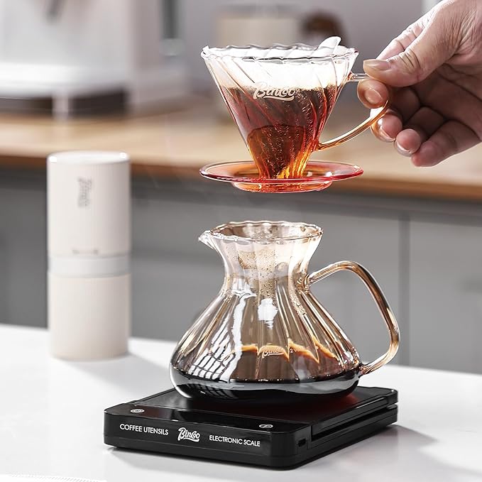 Bincoo Pour Over Coffee Maker Set650ML Borosilicate Glass Carafe with Coffee Driper&amp50pcs Paper FilterGlass Coffee Maker for Home Café Restaurant(Champagne)