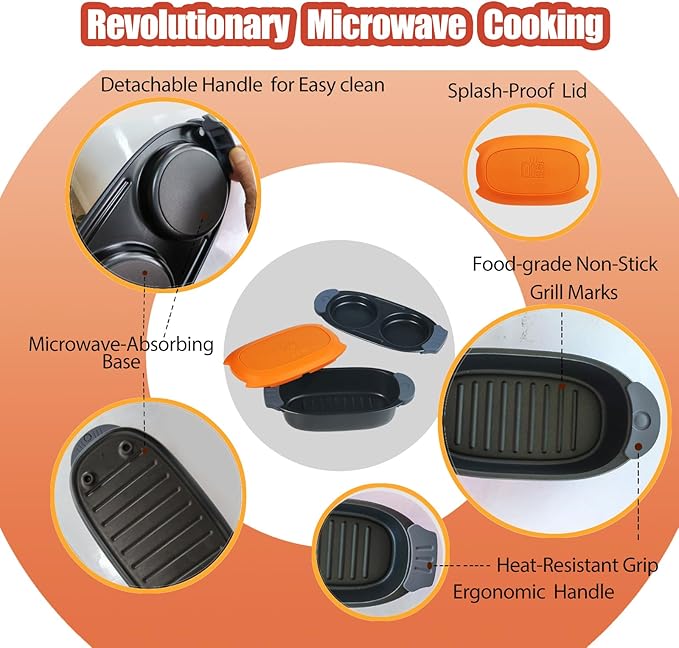 Quick-Heat Microwave Egg Cooker and 33 OZ Microwave Grill Combo | 2-Piece Breakfast Maker Set for Grilling Frying Crisping Meat Bacon Pancakes &amp Veggies | Dishwasher Safe &amp Non-Stick for K