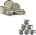 AmorArc 12 pcs Ceramic Dinnerware Sets with 6pcs Coffee mugsHandmade Reactive Glaze Plates and Bowls Sets Dishwasher &amp Microwave Safe Dishes Set Service for 4