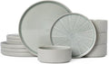 Dinnerware Sets for 4 Ceramic Plates and Bowls Set 12 Piece Dinnerware Chip Resistant Stoneware Dishwasher and Microwave Safe-Green