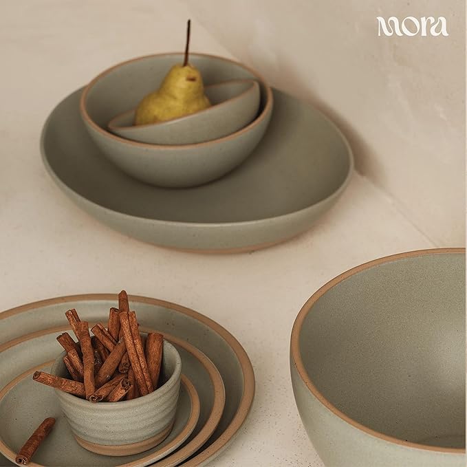 MORA Small Bowls Set of 4 16oz Ceramic Pottery Dessert Bowls - Microwave Oven and Dishwasher Safe - Thyme