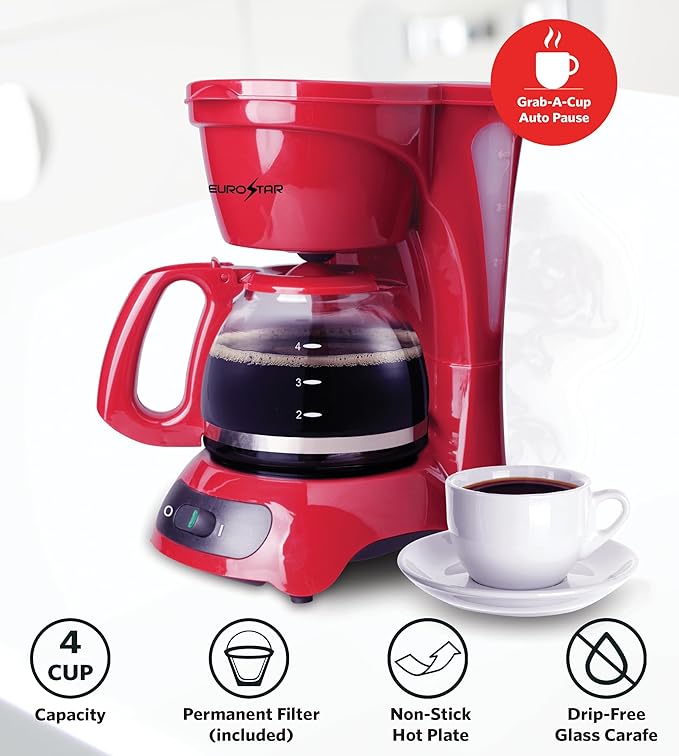 EUROSTAR ECM621R 4-Cup Coffeemaker Red