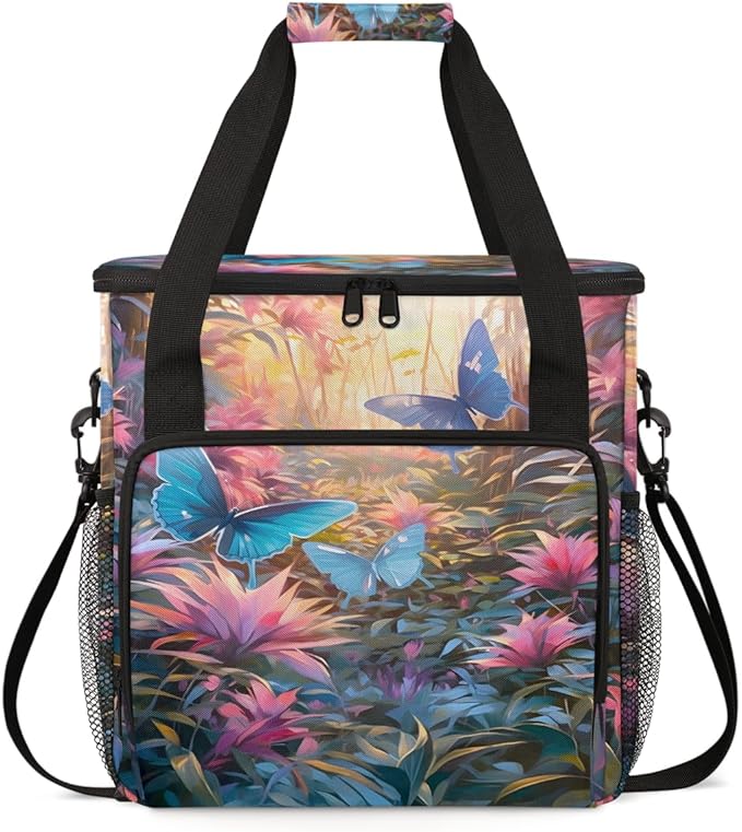 Watercolor Butterfly Coffee Maker Carrying Bag Gorgeous Butterfly Travel Storage Bag Compatible with K-Mini or K-Mini Plus Single Serve Coffee Brewer Carrying Case with Pockets &amp Shoulder Strap