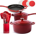 Larder &amp Vine 21 Piece Cookware Set (Cabernet) | Dutch Oven Utensil Set Saucepan Skillet and Trivets