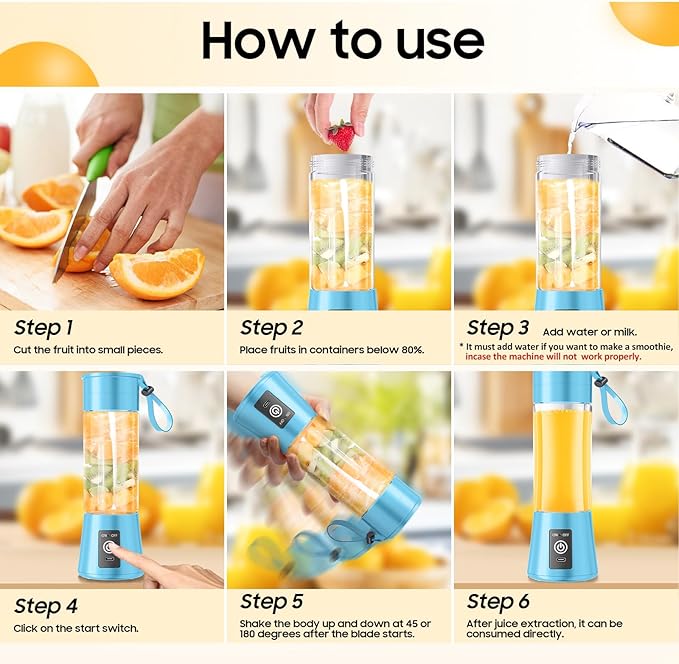 2026 Newly Upgraded Portable Smoothie Blender - Cordless Personal Blender Type-C Rechargeable 13Oz Juice Cup BAP Free 20000Rpm Speed Powerful Blending Freshly Squeezed in Sports/Office