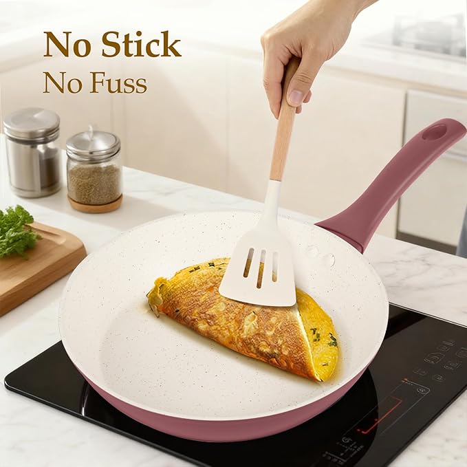 Pots and Pans Set Non Stick 11-Piece Nonstick Induction Cookware Set Non-Toxic Kitchen Cooking Set with Frying Pans Saucepan Stock Pot PFOA Free Red Brown