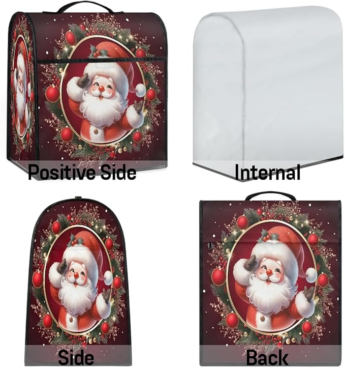 Kitchen Aid Mixer Cover Christmas Ball Santa Claus Stand Mixer Cover Compatible with 6-8 Quarts Stand Mixers Dust Covers with Zipper Pocket Foldable Washable Kitchen Aid Organizer Bag