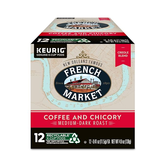 French Market Coffee &amp Chicory Medium-Dark Roast Single Serve Coffee Pods 12ct Box (Pack of 4)