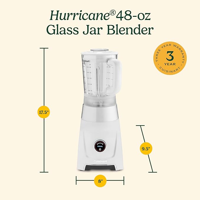 Cuisinart Hurricane® 48 oz Glass Jar Digital Blender Manual 5 Speeds 6 Presets - Smoothie Pulse Milkshake Cocktail Ice Crush and Clean BL-200