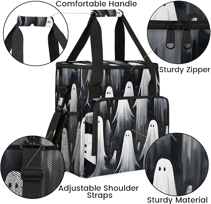 Halloween Ghosts Coffee Maker Carrying Bag Bright Ghosts Travel Storage Bag Compatible with K-Mini or K-Mini Plus Single Serve Coffee Brewer Carrying Case with Multiple Pockets &amp Shoulder Strap