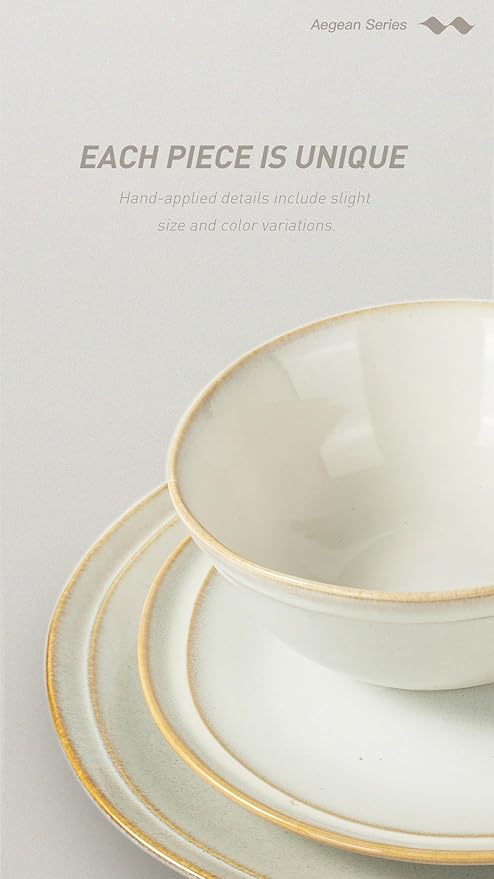 Famiware Aegean Stoneware Dinnerware Set for 4 Plates and Bowls Sets 12-Piece Scratch-Resistant Dinner Plate Set Handmade Irregular Round Dishes - Microwave and Dishwasher Safe Cappuccino White